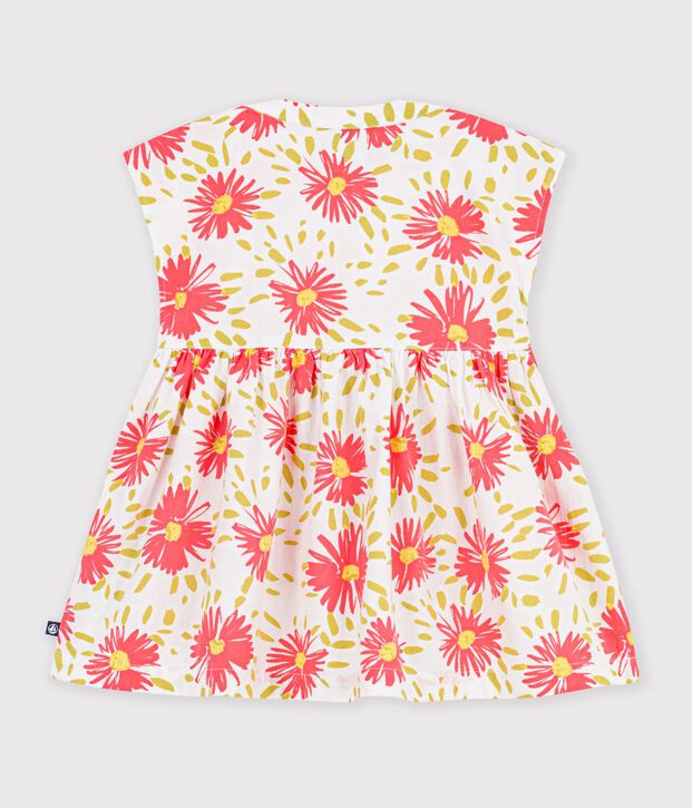 Kurz&auml;rmeliges Babykleid aus bedruckter Baumwolle weiss/vielfarbig