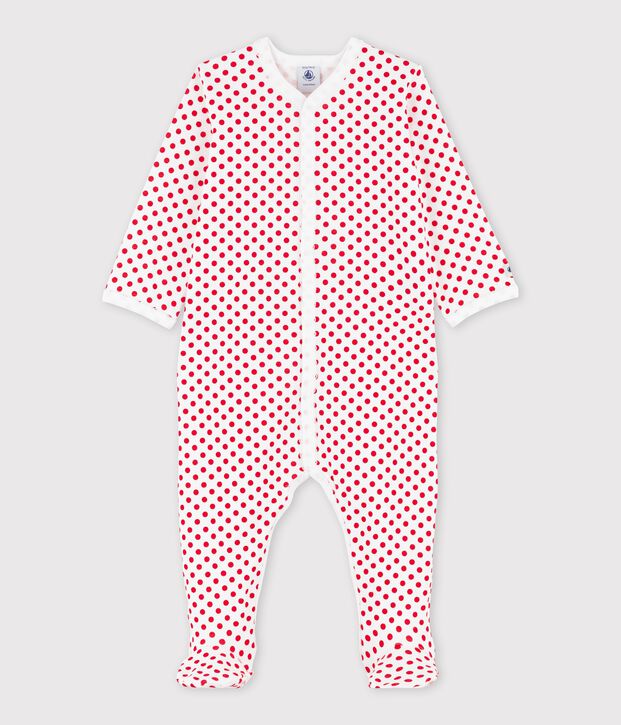 Baby-Strampler aus Rippstrick mit P&uuml;nktchen weiss/rot