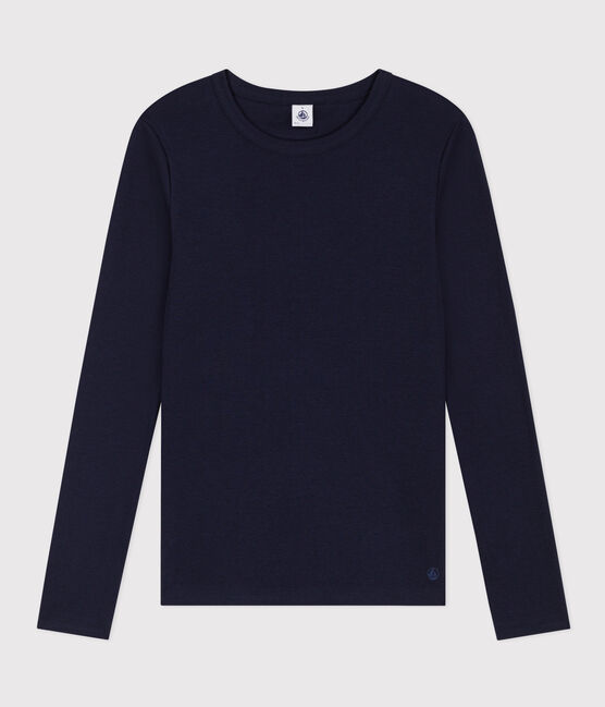 Langärmeliges Damen-T-Shirt L'Iconique aus einfarbigem Rippstrick blau SMOKING