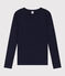 Langärmeliges Damen-T-Shirt L'Iconique aus einfarbigem Rippstrick blau SMOKING