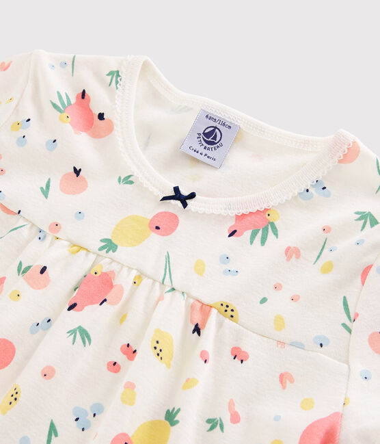 Kinder-Kurzpyjama aus Bio-Baumwolle mit Obstmuster für Mädchen weiss MARSHMALLOW/weiss MULTICO