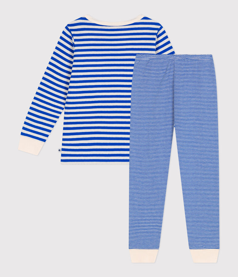 Kinder-Pyjama aus Doppeljersey mit Streifen blau/naturfarben