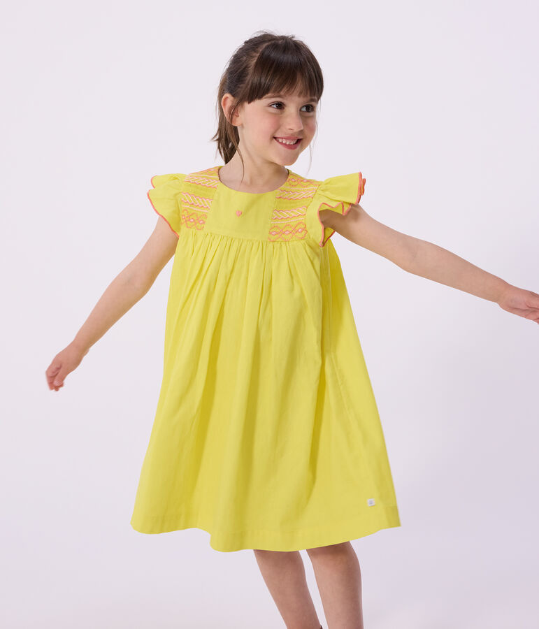 Kurz&auml;rmeliges Kinder-Kleid aus Baumwolle gelb