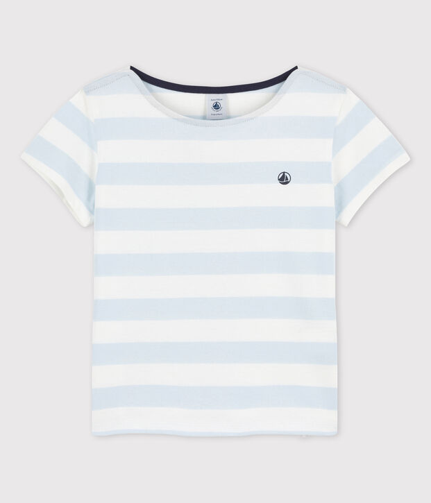 Kurz&auml;rmeliges T-Shirt aus Baumwolle f&uuml;r M&auml;dchen blau/weiss