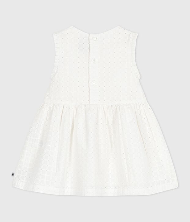 &Auml;rmelloses wei&szlig;es Baby-Kleid aus Baumwolle mit Lochspitze weiss