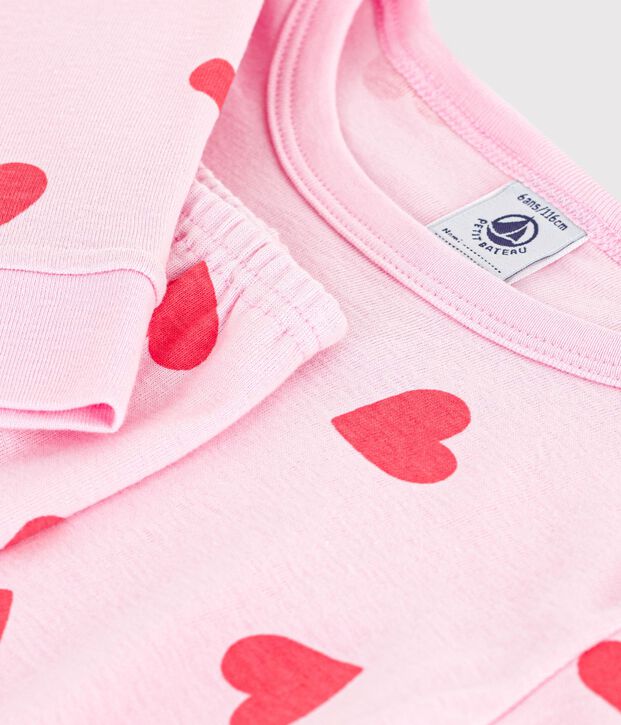 Eng anliegender Kinder-Pyjama aus Baumwolle mit Herzmotiv rosa/orange