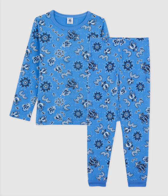 Kinderpyjama aus Bio-Baumwolle blau BRASIER/weiss MULTICO