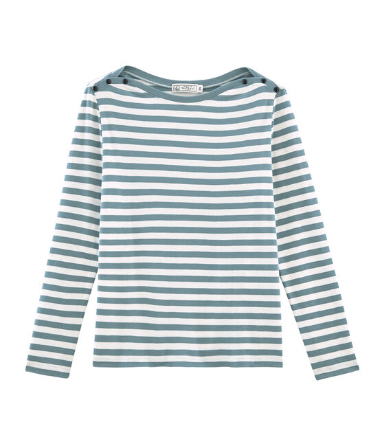 Langarm-t-shirt damen blau FONTAINE/weiss MARSHMALLOW