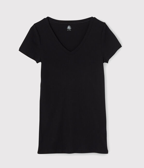Eng anliegendes T-Shirt mit V-Ausschnitt aus Baumwolle für Damen schwarz NOIR