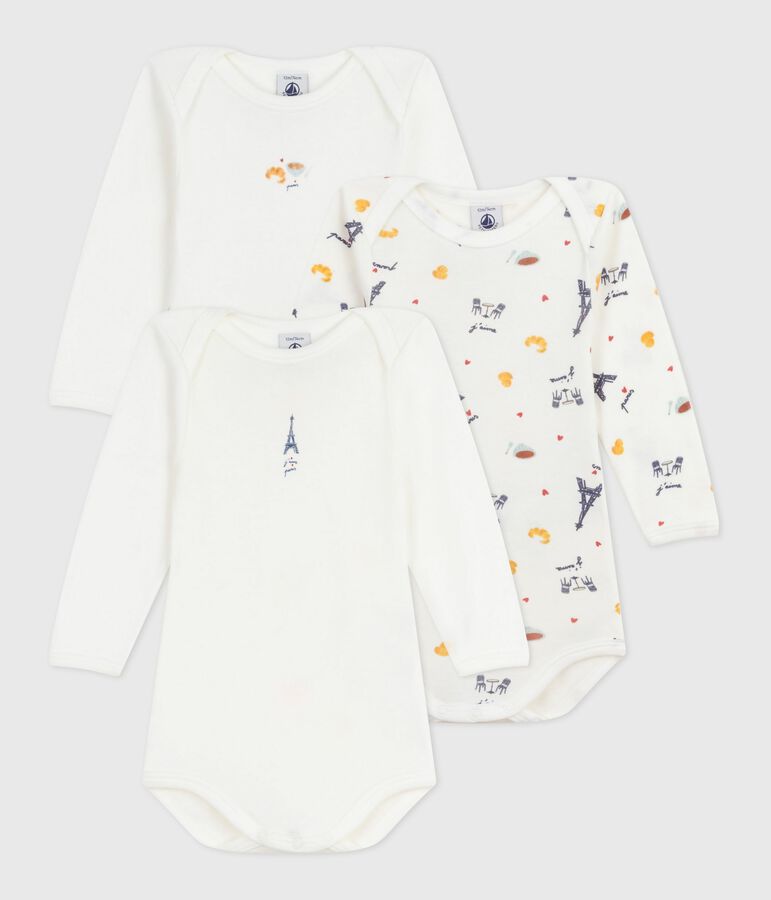 Set lang&auml;rmeliger Baby-Bodys aus Baumwolle mit Paris-Motiv vielfarbig