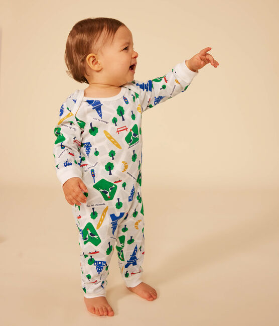 Baby-Pyjama ohne Füße aus Baumwolle mit Printmotiv Paris weiss MARSHMALLOW/blau MEDIEVAL