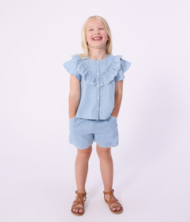 Kinder-Shorts aus einfarbiger Baumwolle blau