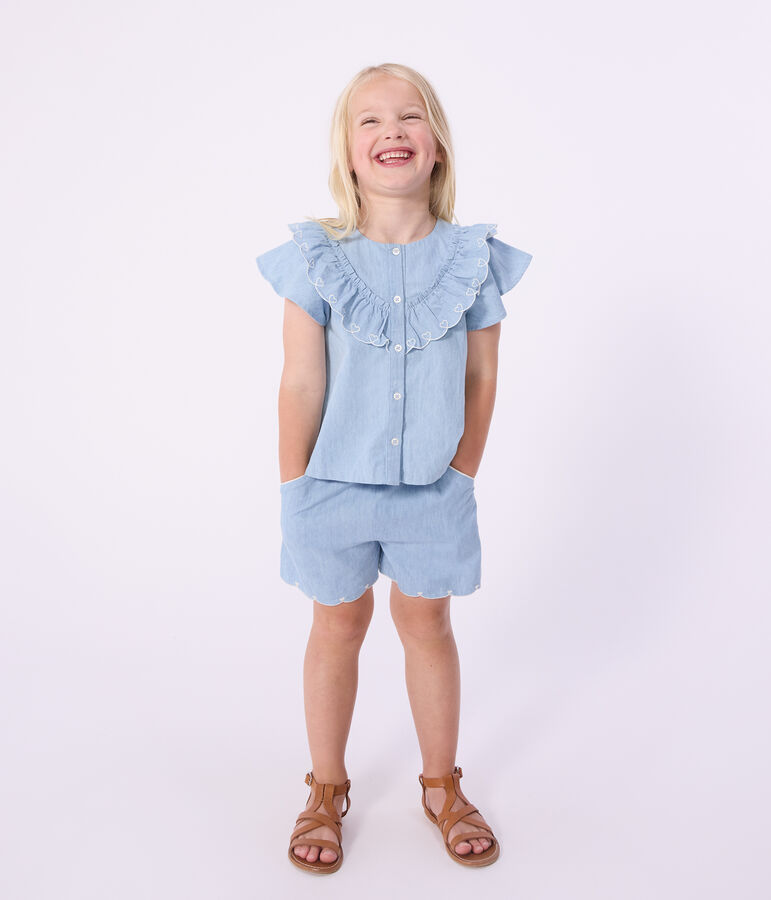 Kinder-Shorts aus einfarbiger Baumwolle blau BLEU CLAIR