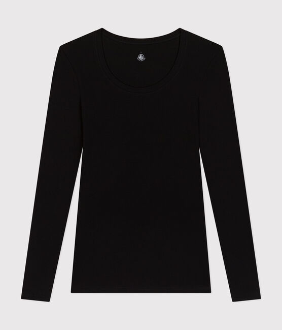 Langärmeliges, eng anliegendes Damen-T-Shirt aus leichter Baumwolle schwarz BLACK
