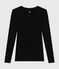 Langärmeliges, eng anliegendes Damen-T-Shirt aus leichter Baumwolle schwarz BLACK