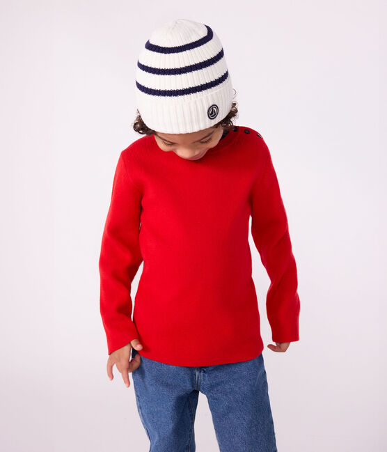 Kinder-Strickmütze mit Streifen und Fleece-Futter blau MARSHMALLOW/ SOIR