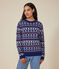 Damen-Pullover aus Woll-und Baumwolljacquard blau MEDIEVAL/weiss MULTICO