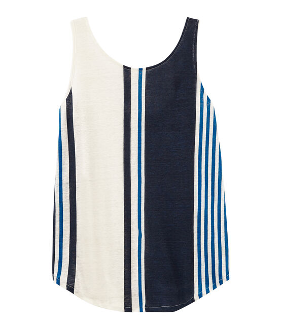 Damen-tanktop aus leinen weiss MARSHMALLOW/weiss MULTICO