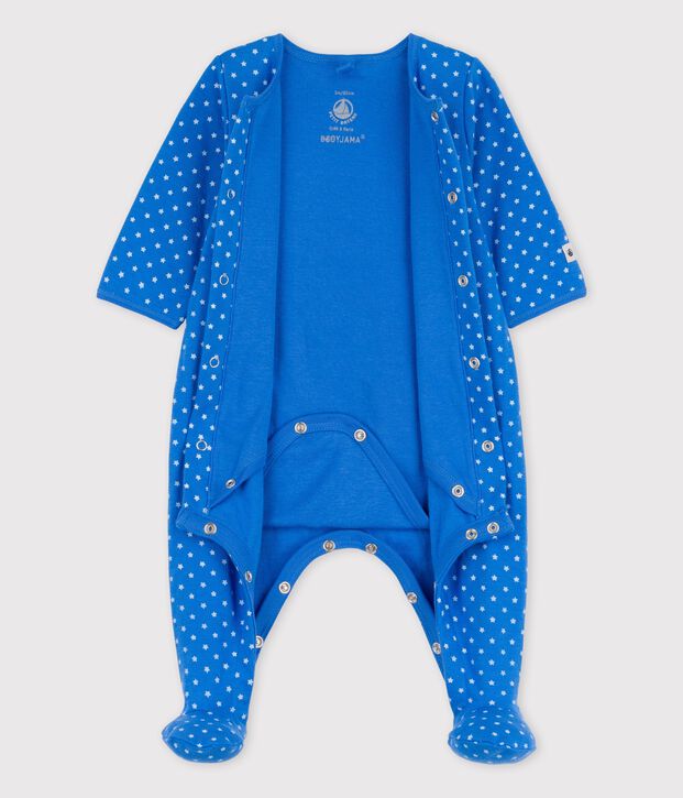 Baby-Bodyjama aus Bio-Baumwolle blau/weiss