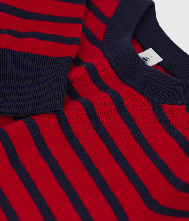 Damenpullover aus Wolle-/Baumwollmischung mit Marinestreifen rot/blau