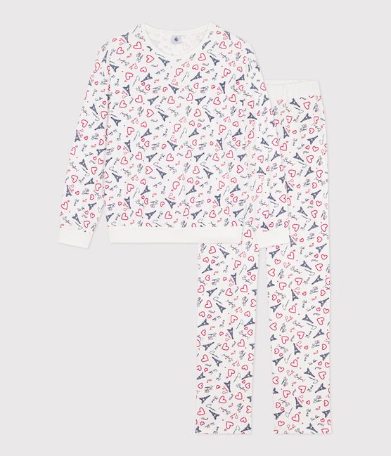 Damen-Pyjama aus Baumwolle mit Paris-Motiv weiss MARSHMALLOW/weiss MULTICO