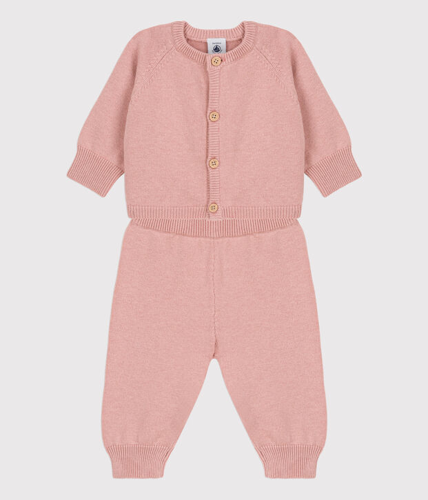 Zweiteiliges Baby-Set aus Woll- und Baumwoll-Strick rosa