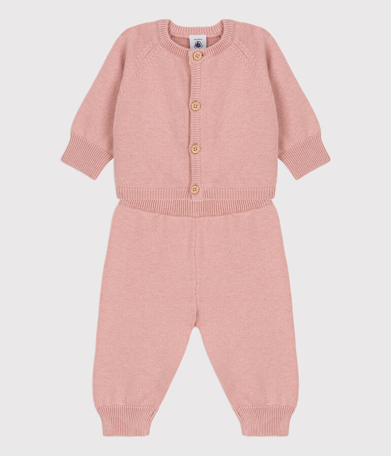 Zweiteiliges Baby-Set aus Woll- und Baumwoll-Strick rosa SALINE