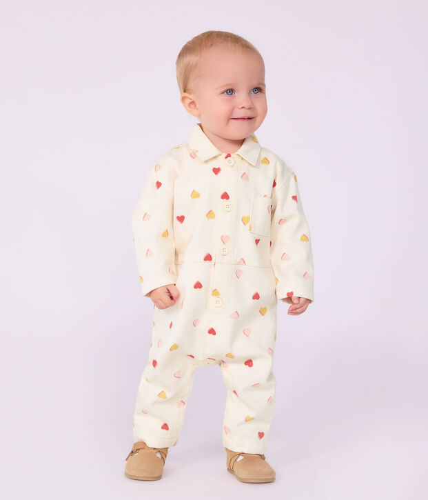 Langer Baby-Overall aus Baumwolle mit Herzmotiv naturfarben/vielfarbig