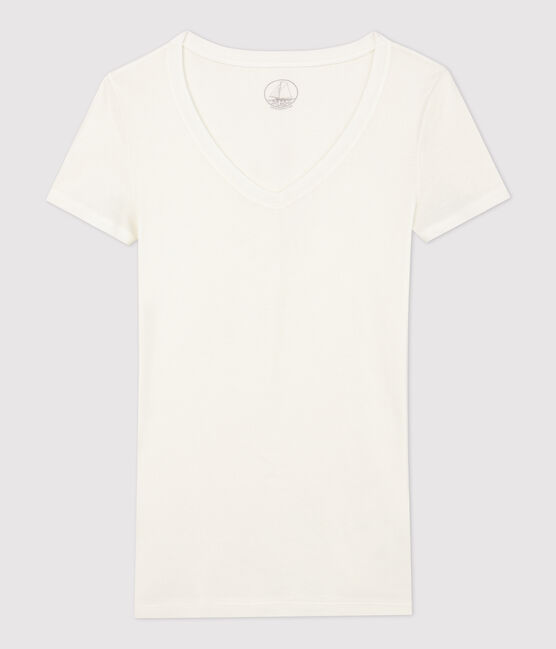 Damen-T-Shirt, leichter Rippstrick weiss MARSHMALLOW
