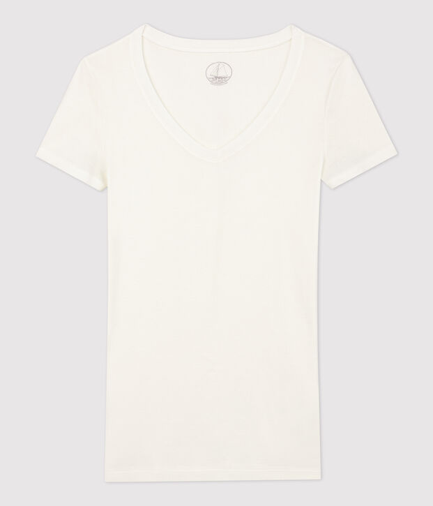 Damen-T-Shirt, leichter Rippstrick weiss