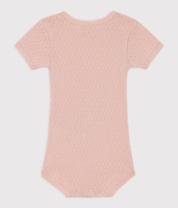 Kurz&auml;rmeliger Baby-Body aus Ajour-Strick rosa