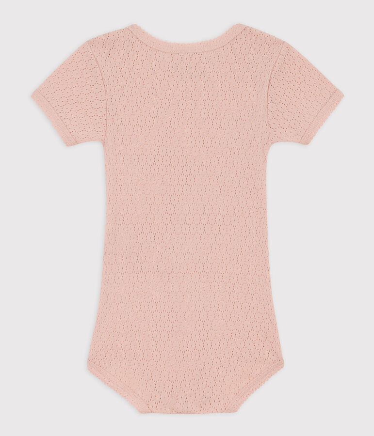 Kurz&auml;rmeliger Baby-Body aus Ajour-Strick rosa