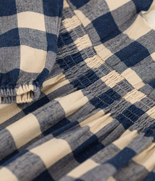 Kinderkleid aus Baumwoll-Flanell mit Karomuster f&uuml;r M&auml;dchen blau/naturfarben