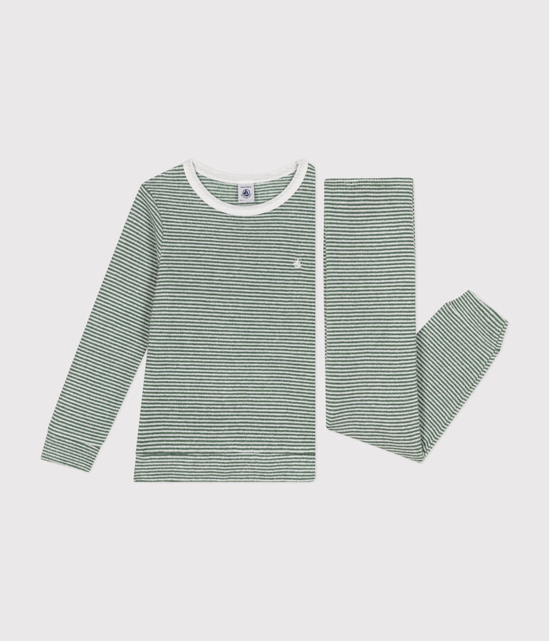 Gestreifter Kinder-Pyjama aus aufgerautem Molton CROCO/ MARSHMALLOW