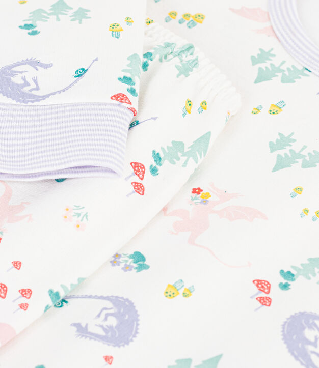 Kinder-Pyjama aus Molton mit Drachenmotiv weiss/vielfarbig