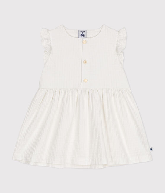Ärmelloses Baby-Kleid aus gemusterter Baumwolle weiss MARSHMALLOW