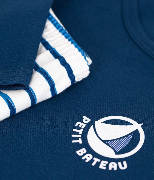 Lang&auml;rmeliger Pyjama f&uuml;r Kinder aus Baumwolle weiss/blau