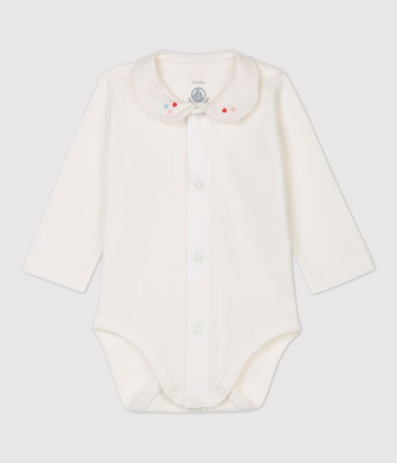 Weißer Baby-Body mit Kragen aus Bio-Baumwolle weiss MARSHMALLOW