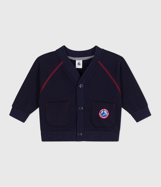 Baby-Cardigan aus einfarbiger Baumwolle mit farblich abgesetzten Nähten SOIR