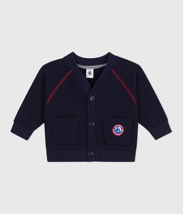 Baby-Cardigan aus einfarbiger Baumwolle mit farblich abgesetzten N&auml;hten SOIR