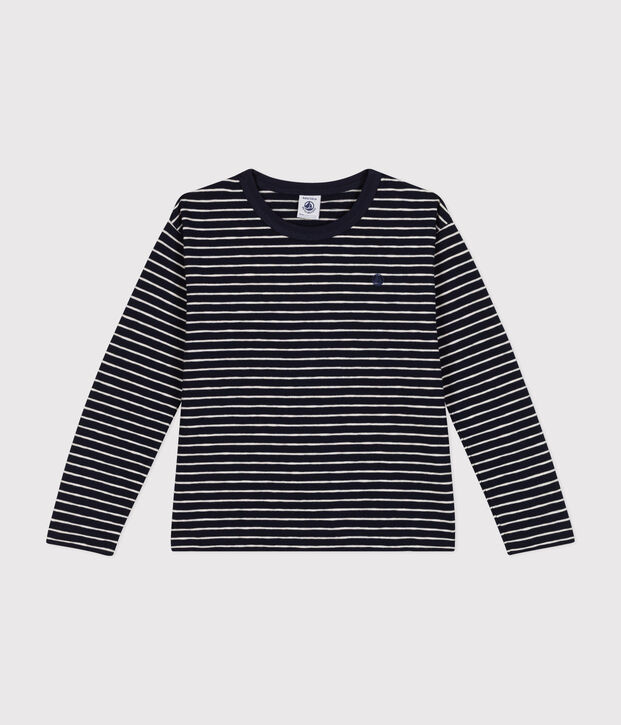 Lang&auml;rmeliges Kinder-T-Shirt aus geflammten Jersey f&uuml;r Jungen blau/beige