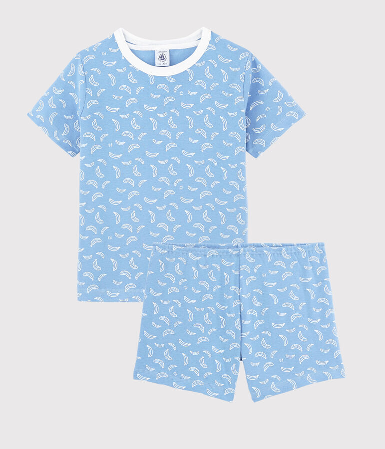 Kinder-Kurzpyjama aus Baumwolle mit Bananenmotiv blau/weiss