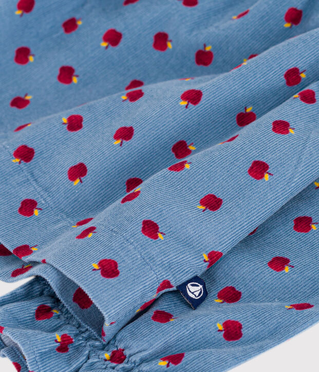 Lang&auml;rmeliges Kinder-Bluse aus gemustertem Fein-Cord. blau/vielfarbig