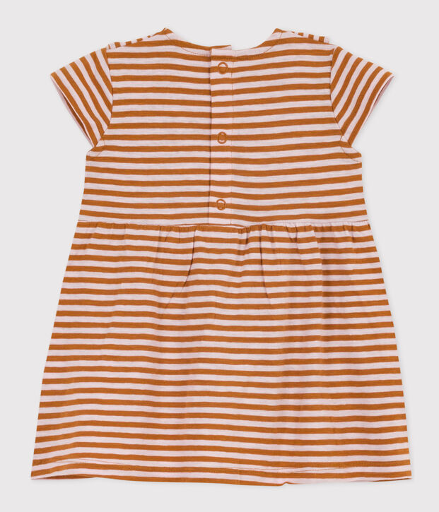 Kurz&auml;rmeliges Babykleid aus gestreiftem geflammtem Jersey braun/rosa