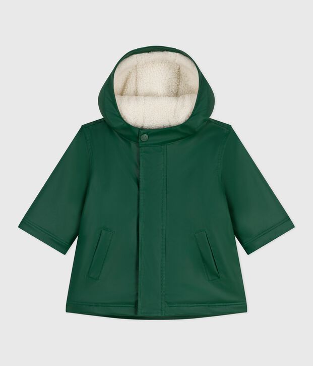 Warme Baby-Regenjacke mit Sherpa gr&uuml;n