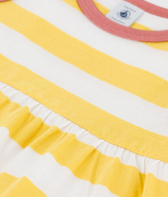 Ärmelloses Babykleid aus gestreiftem Jersey gelb ORGE/weiss MARSHMALLOW