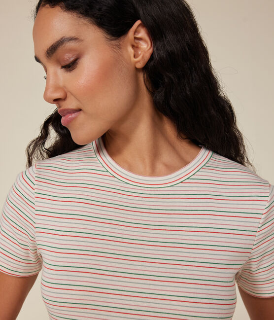 Kurzärmeliges Damen-T-Shirt "L'Iconique" aus gestreiftem Rippstrick weiss AVALANCHE/ MULTICO