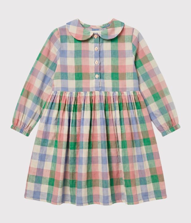 Lang&auml;rmeliges Kinder-Kleid aus Musselin f&uuml;r M&auml;dchen naturfarben/vielfarbig