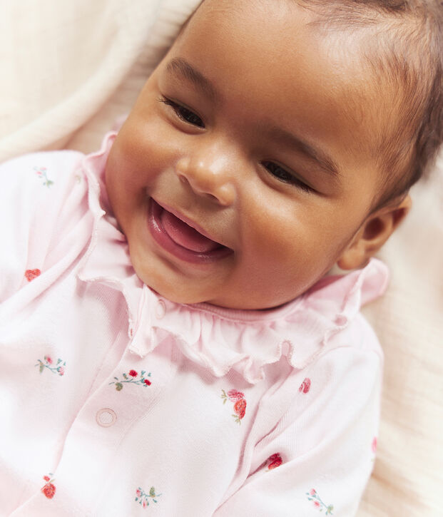 Strampler mit Kragen aus gebl&uuml;mter Baumwolle rosa/vielfarbig