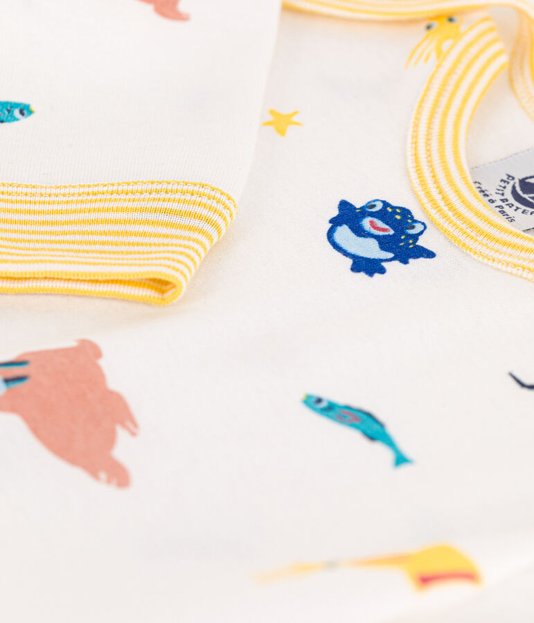 Strampler aus Baumwolle ohne Druckkn&ouml;pfe und ohne F&uuml;&szlig;linge, mit Meerestieren weiss/vielfarbig